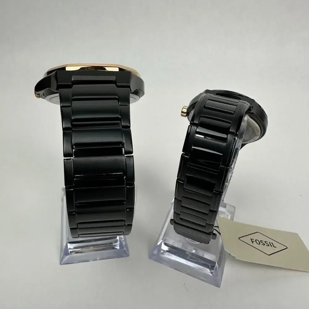 Fossil His and Her Multifunction Black Rose gold Day & Date Watch BQ2645SET